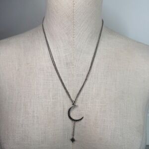 Lucky Brand Necklace Crescent Moon Star Dangle Rhinestones Crystal Whimsygoth